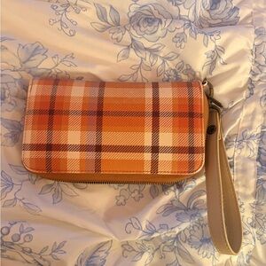 Thirty-One Orange Plaid Wristlet